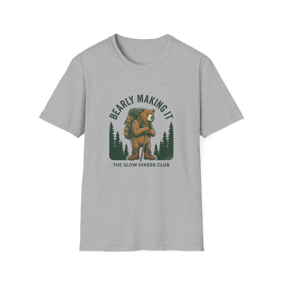 Bear Backpacker T‑Shirt — "Bearly Making It" Camping Graphic Tee