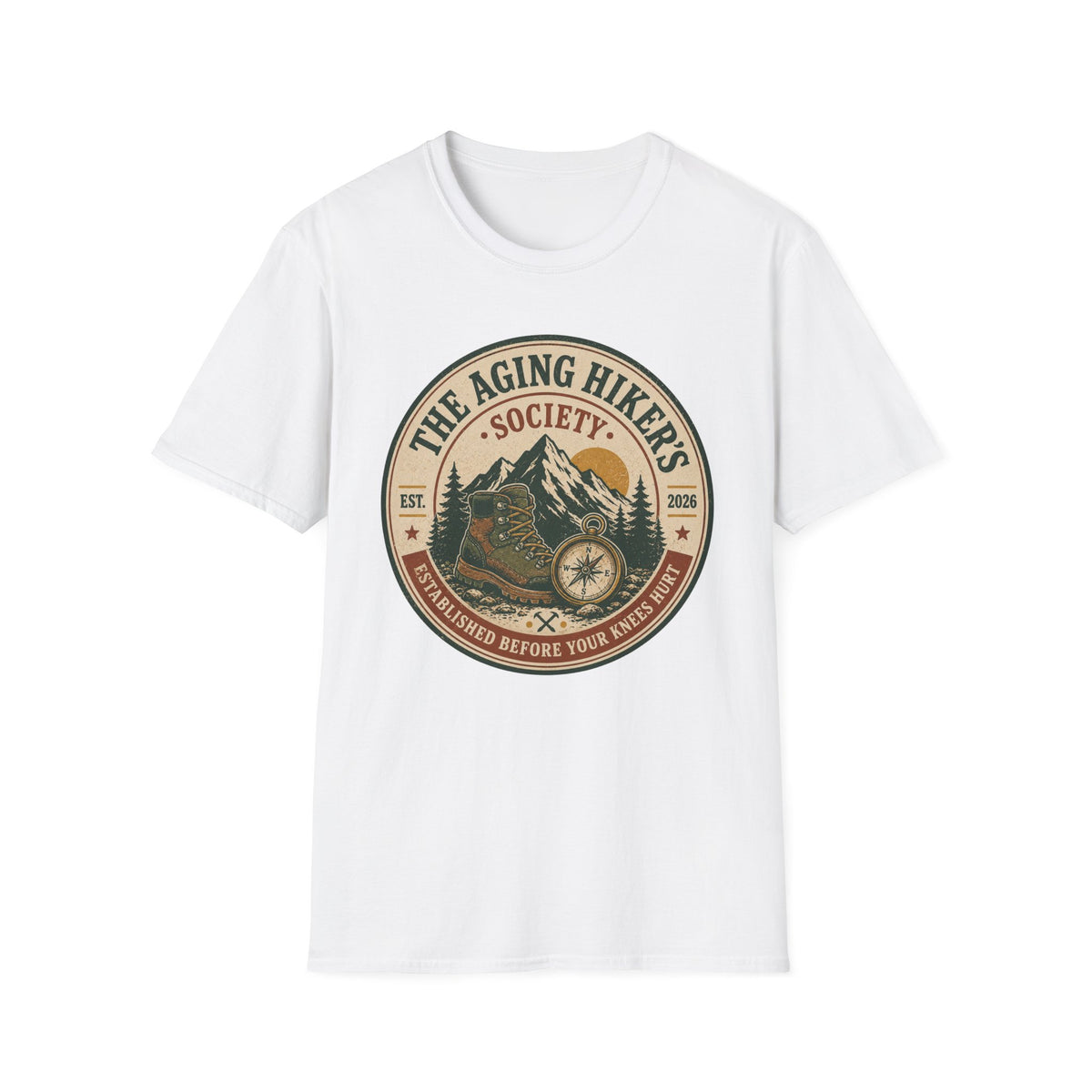 Aging Hiker's Society T-Shirt – Vintage Mountain Outdoors Adventure Tee