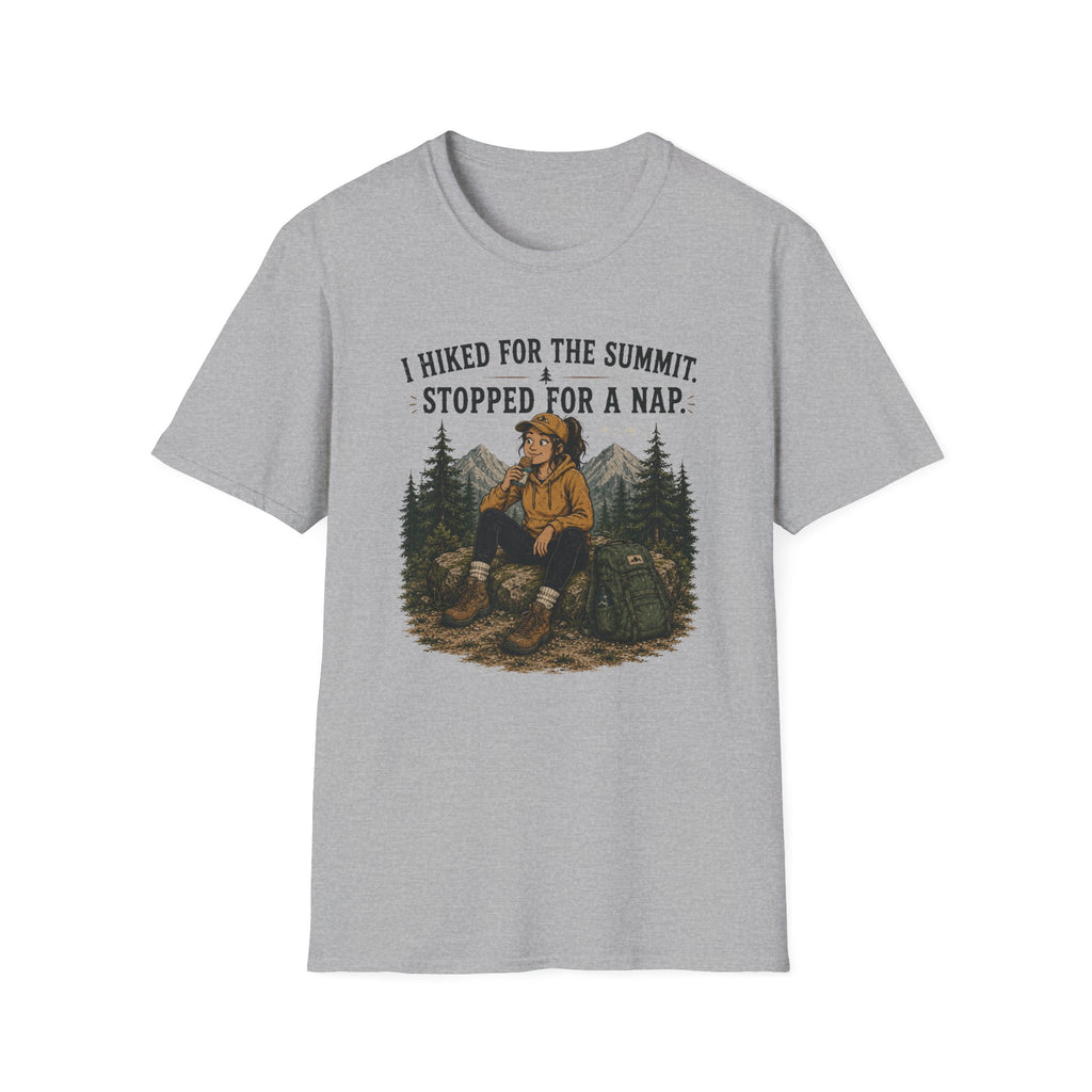 Hiking Nap T-Shirt — "I Hiked for the Summit, Stopped for a Nap" Outdoor Tee