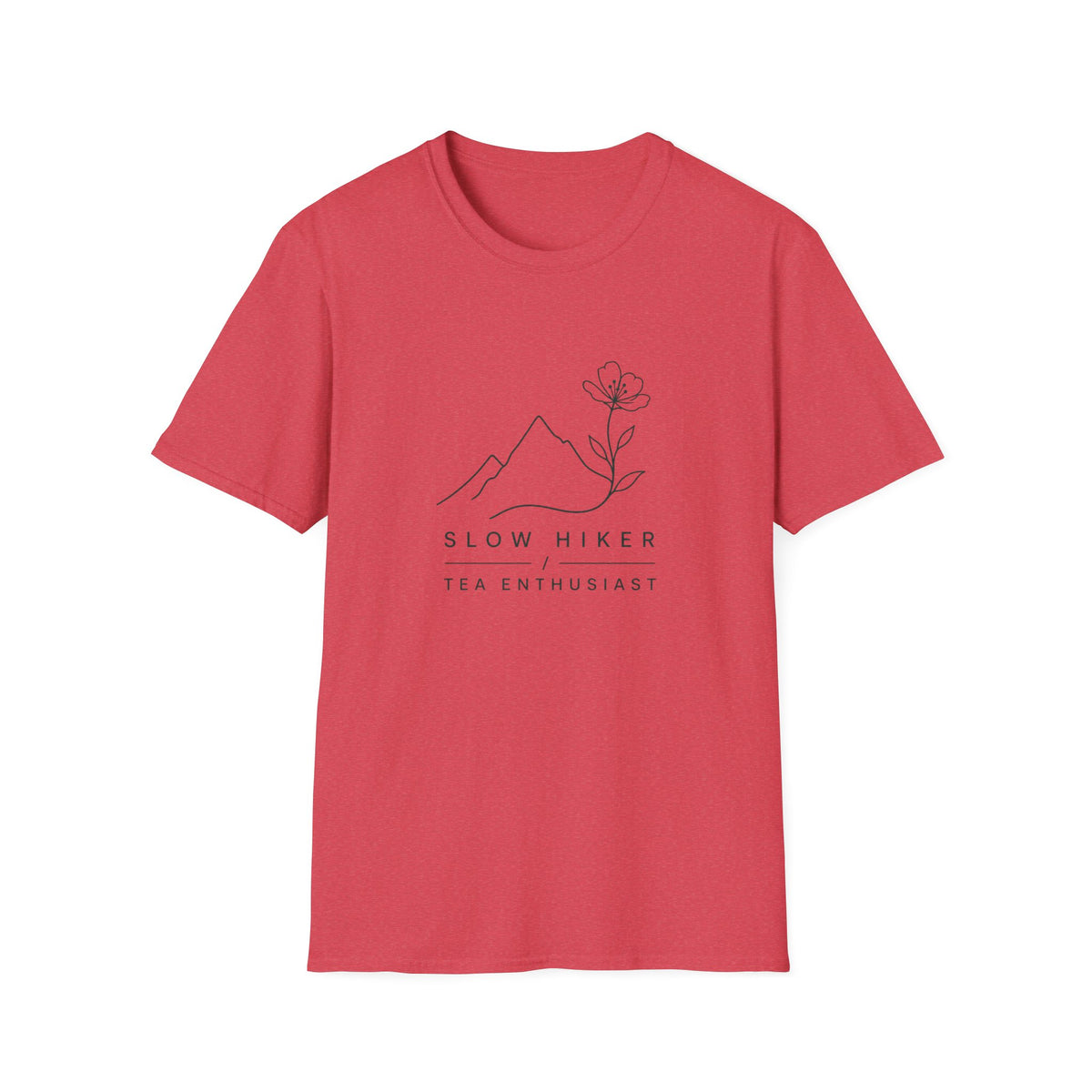 Slow Hiker T-Shirt — Minimal Mountain & Flower Tee for Hikers & Tea Lovers