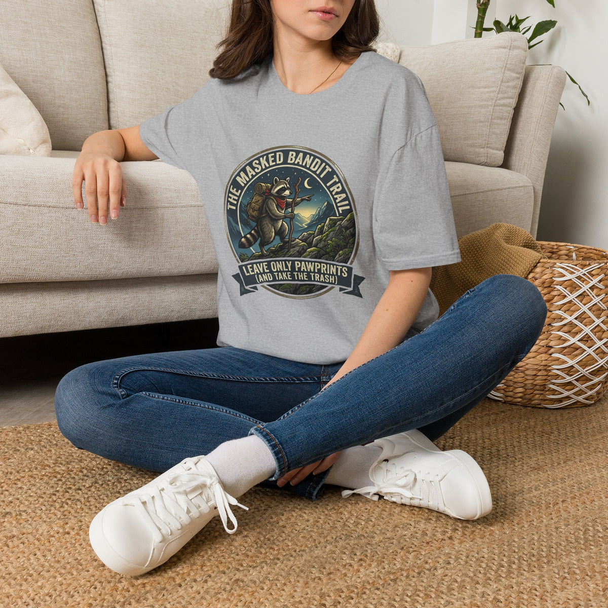 Masked Bandit Trail T-Shirt — Vintage Raccoon Hiking Graphic