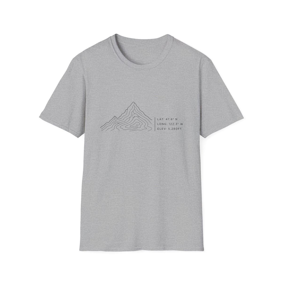 Minimal Topographic Mountain T-Shirt — Coordinates & Elevation Design