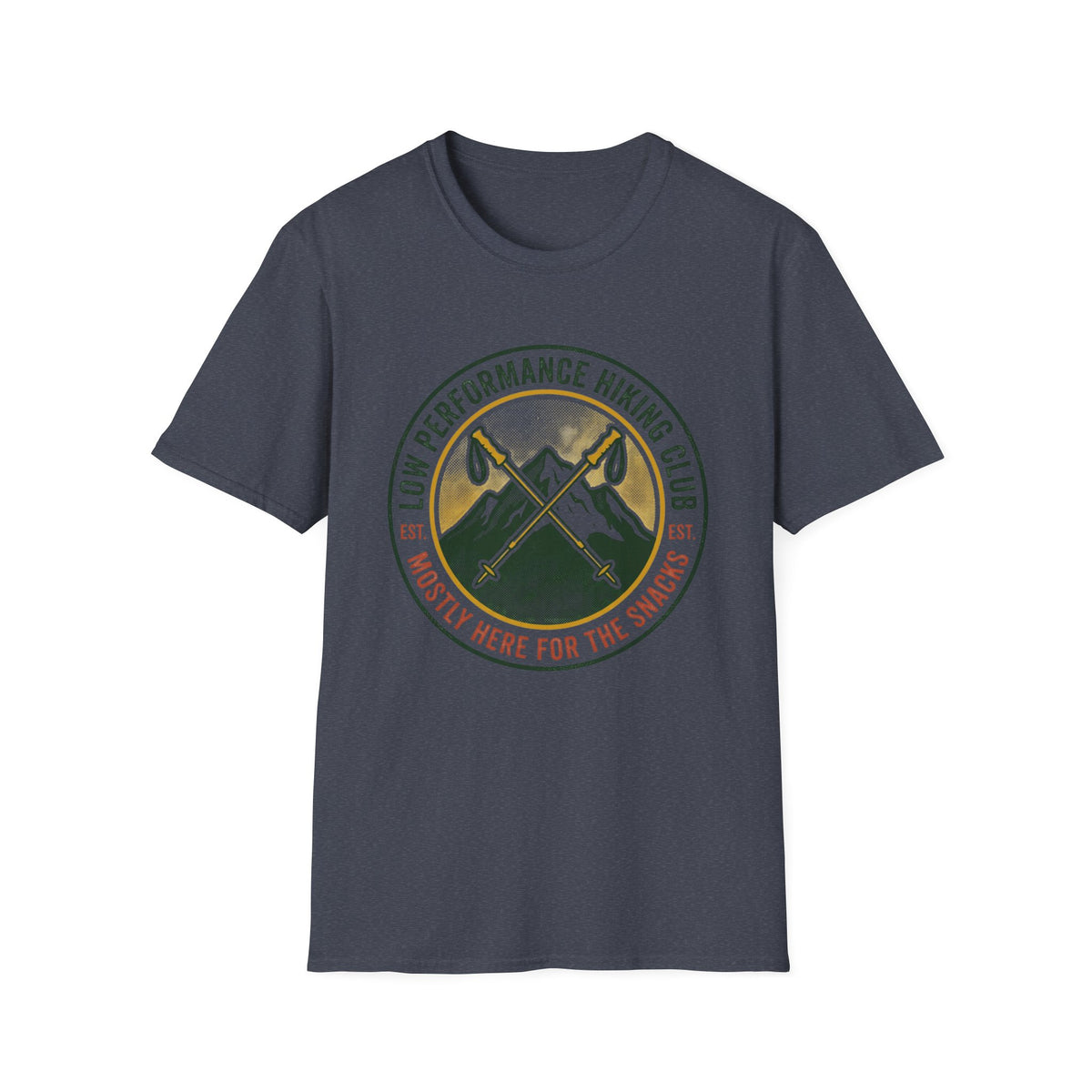 Hiking T-Shirt — "Low Performance Hiking Club" Retro Mountain Graphic