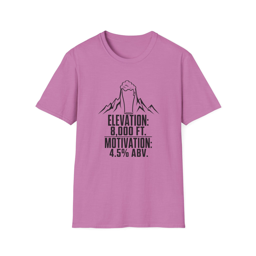 T-Shirt — "Elevation: 8,000 ft. Motivation: 4.5% ABV" Mountain Beer Tee