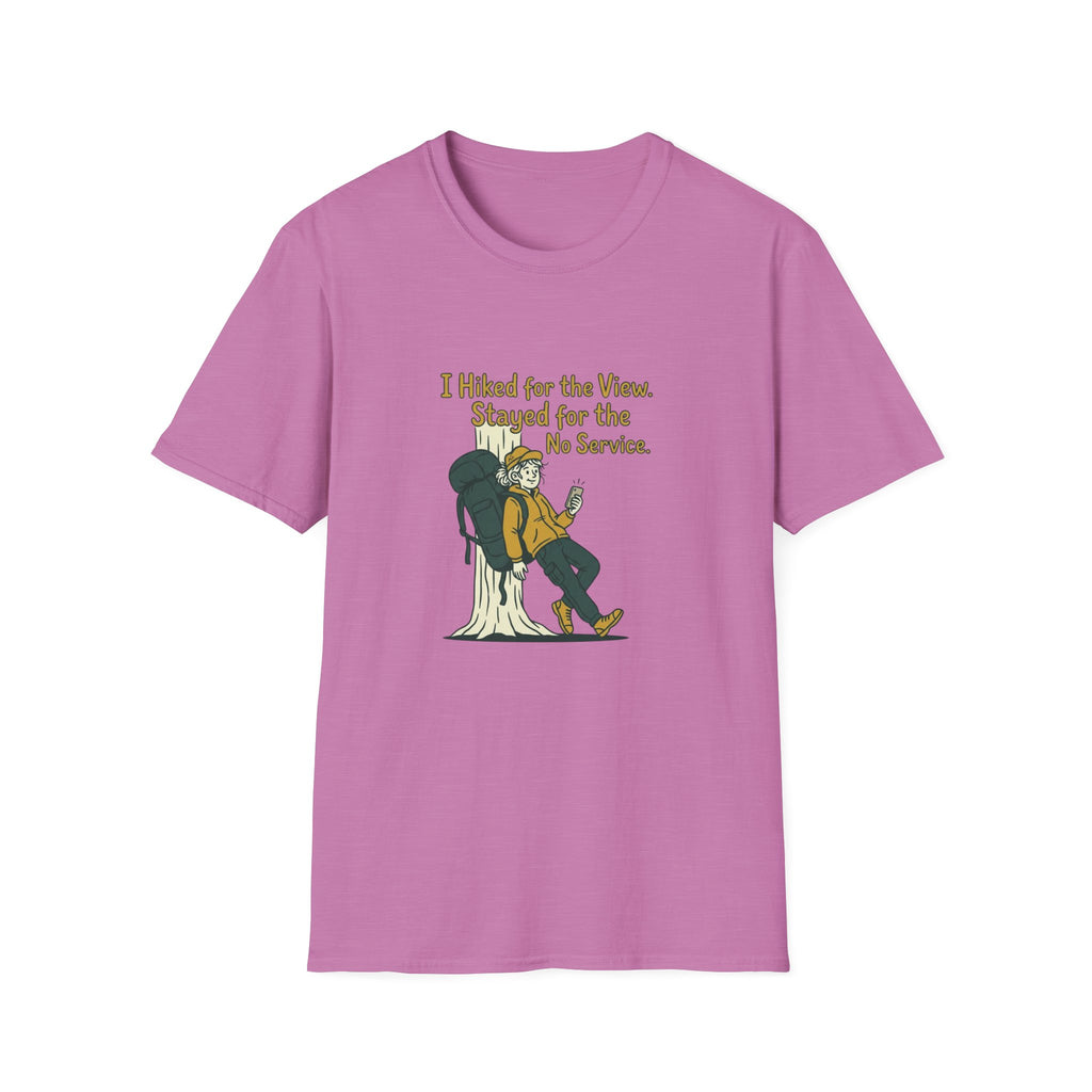 Hiking T-Shirt — "I Hiked for the View. Stayed for the No Service." Graphic Tee