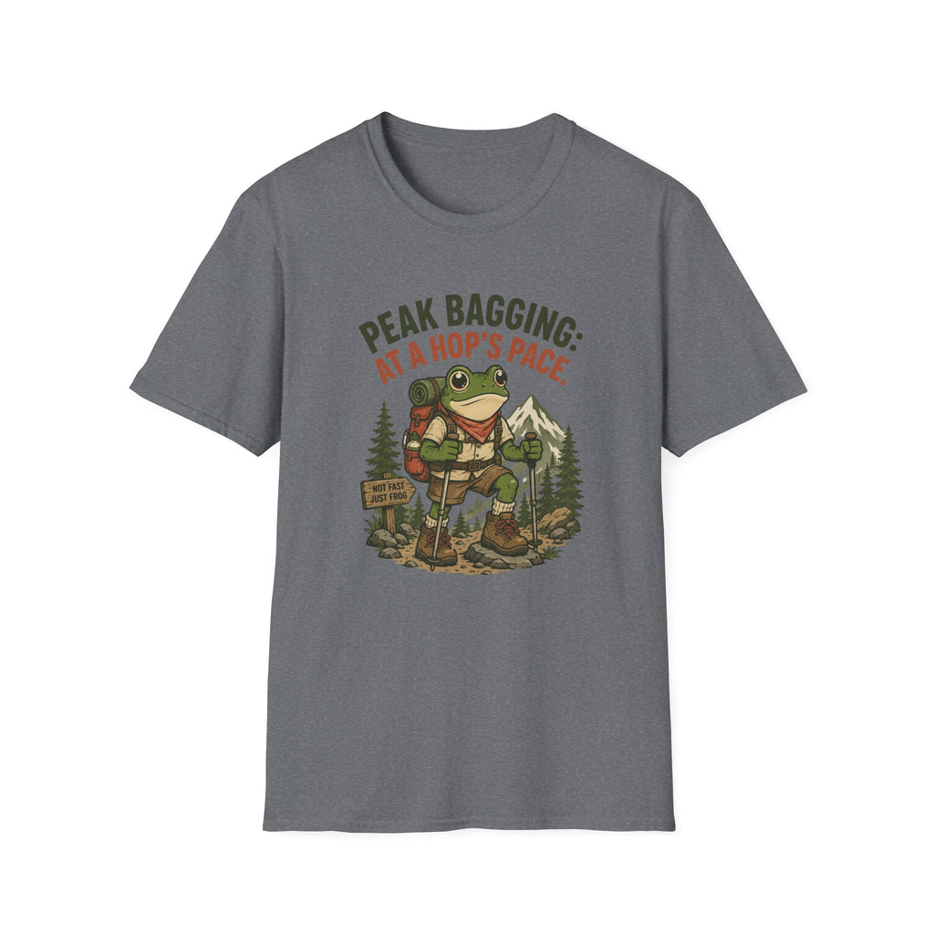 T-Shirt — 'Peak Bagging: At a Hop's Pace' Frog Hiker Outdoor Graphic Tee