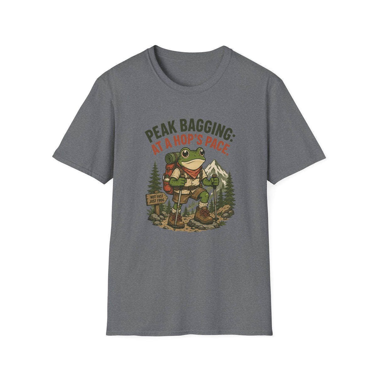 T-Shirt — 'Peak Bagging: At a Hop's Pace' Frog Hiker Outdoor Graphic Tee