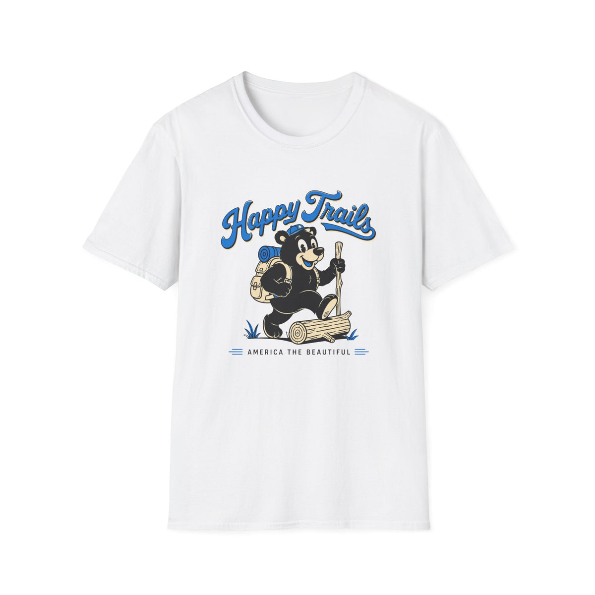 T-Shirt — "Happy Trails" Hiking Bear Graphic Tee