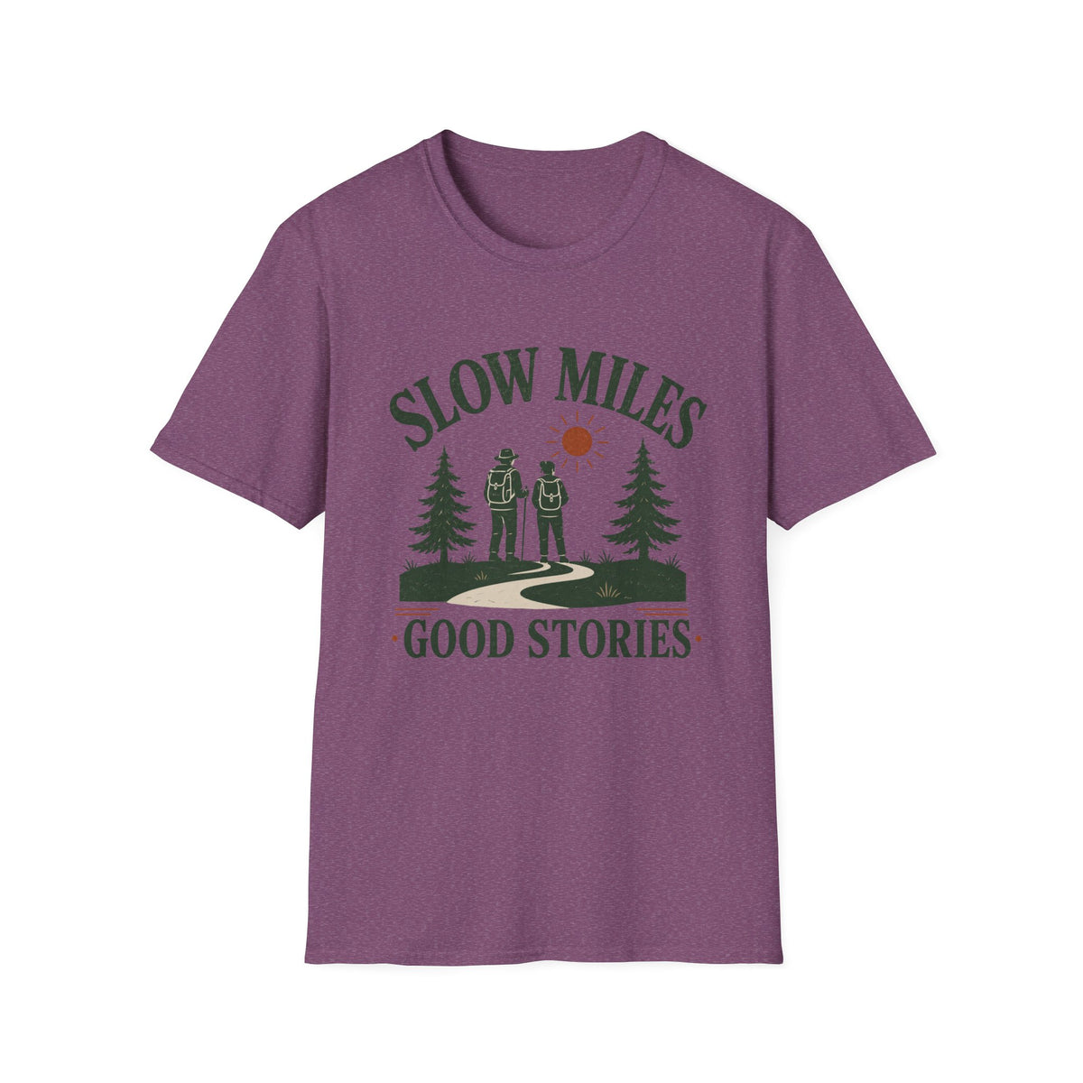 Slow Miles T-Shirt — Hiking Graphic Tee "Slow Miles, Good Stories"