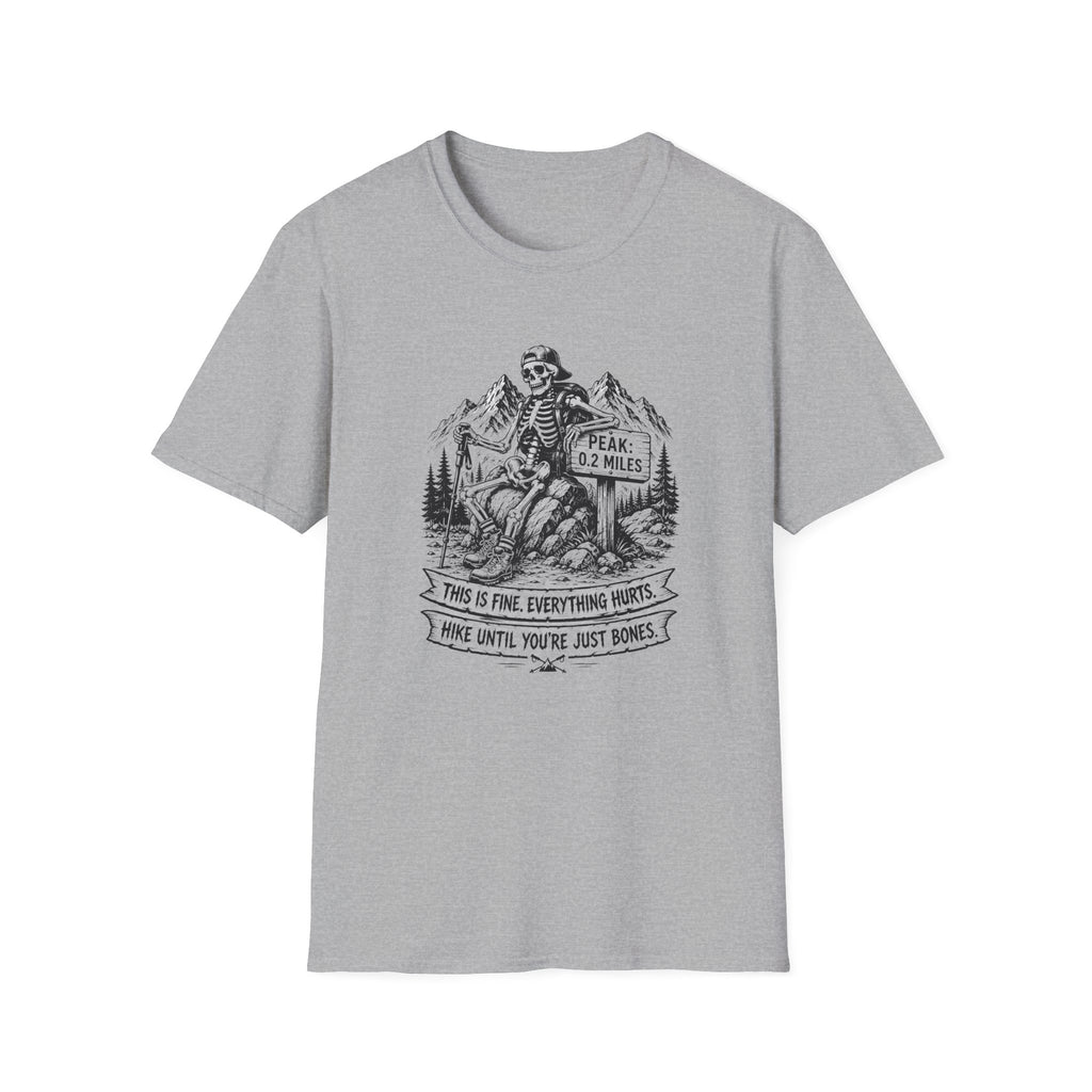 T-Shirt — Skeleton Hiker 'Peak: 0.2 Miles' Vintage Mountain Tee