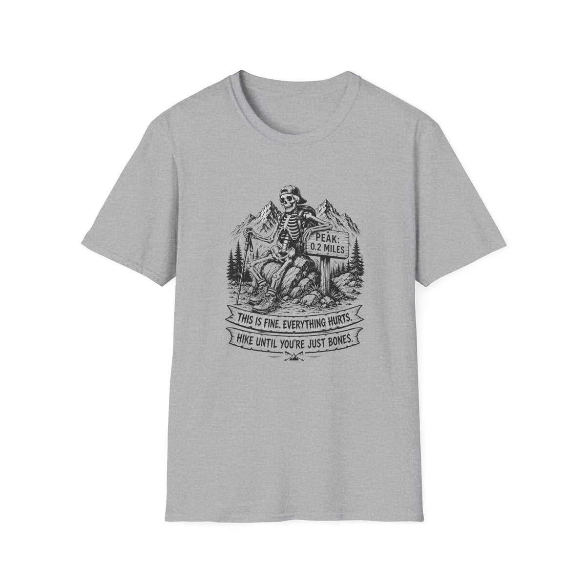 T-Shirt — Skeleton Hiker 'Peak: 0.2 Miles' Vintage Mountain Tee