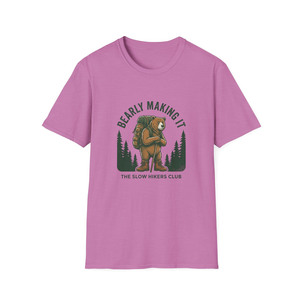 Bear Backpacker T‑Shirt — "Bearly Making It" Camping Graphic Tee