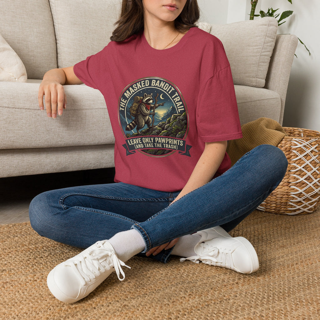 Masked Bandit Trail T-Shirt — Vintage Raccoon Hiking Graphic