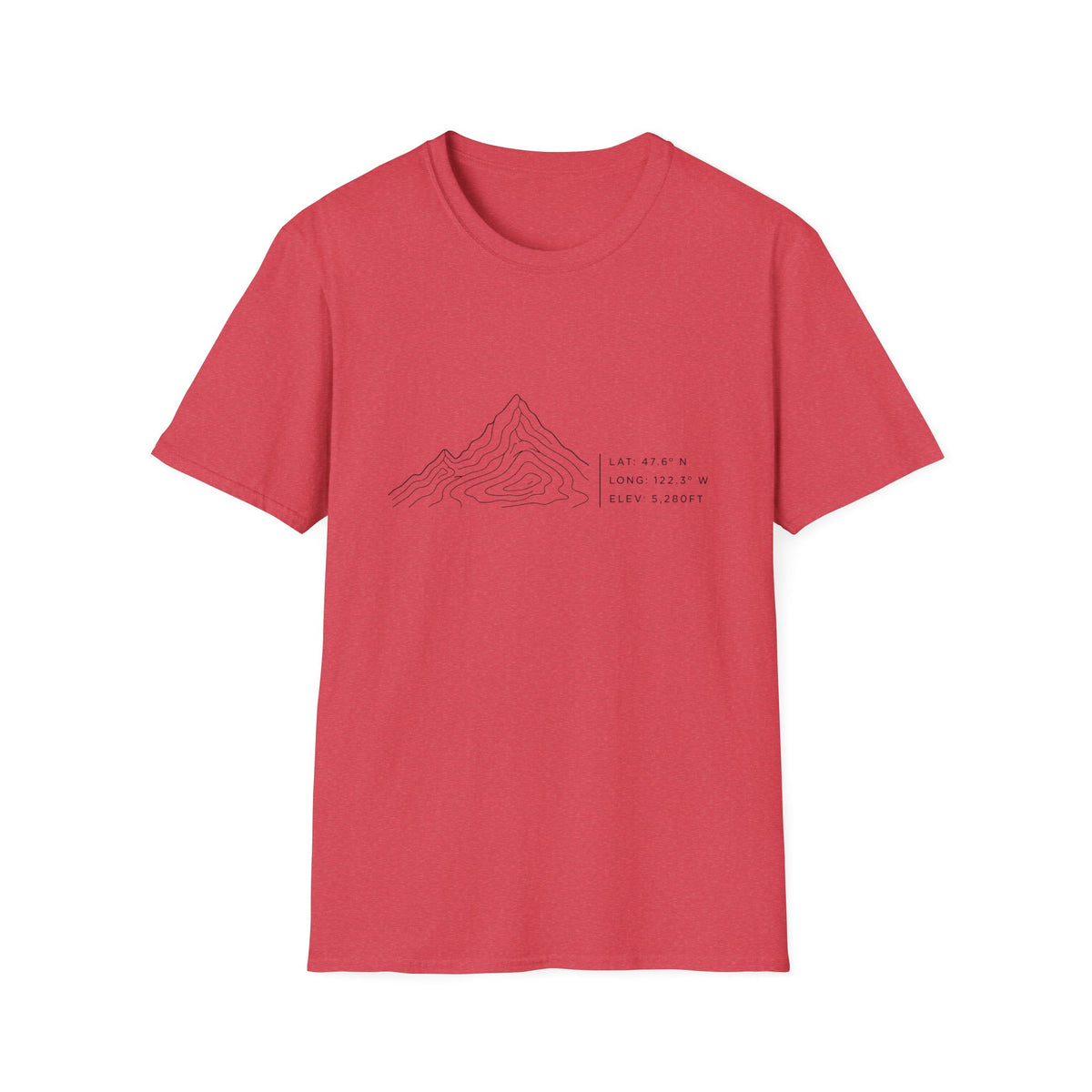 Minimal Topographic Mountain T-Shirt — Coordinates & Elevation Design