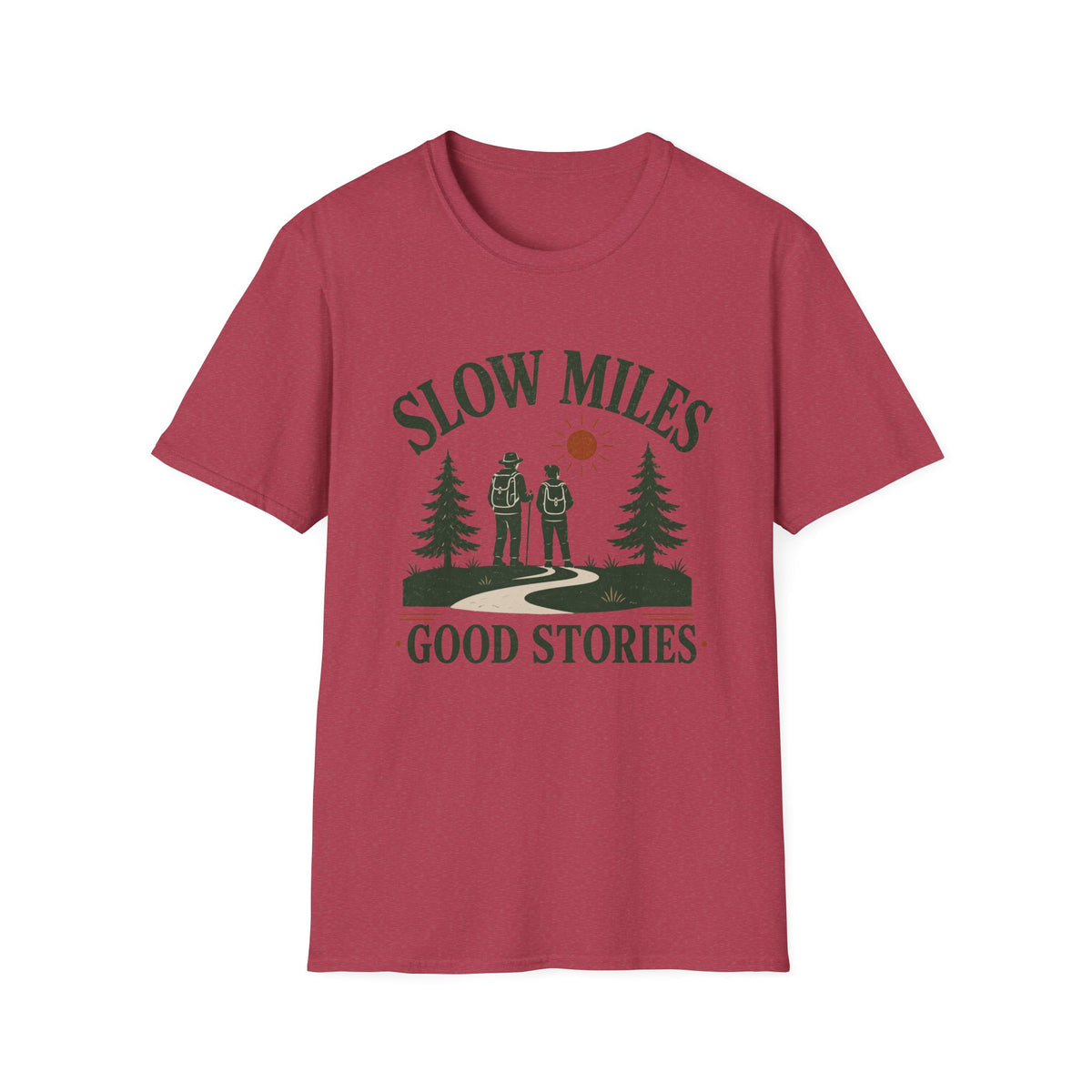 Slow Miles T-Shirt — Hiking Graphic Tee "Slow Miles, Good Stories"