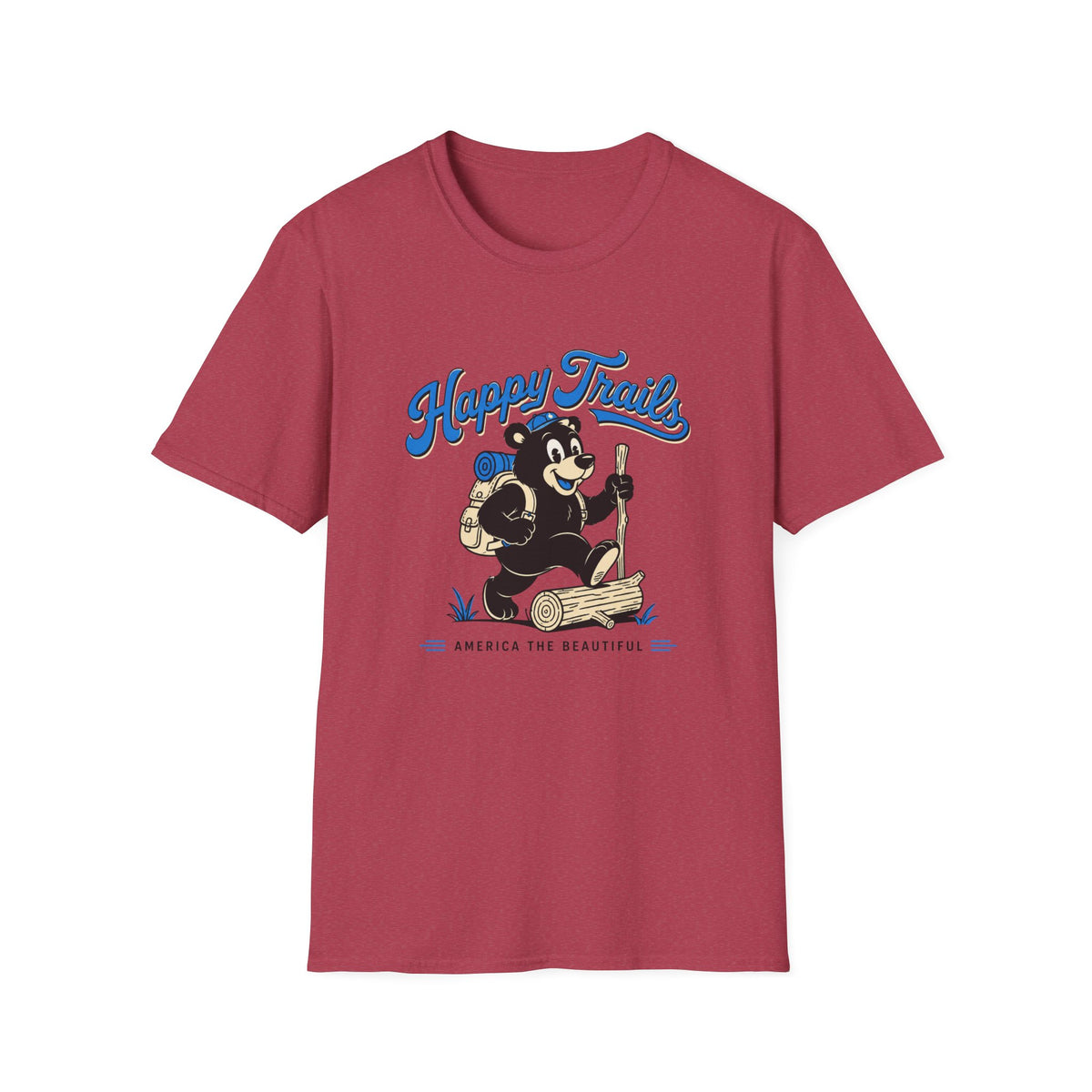 T-Shirt — "Happy Trails" Hiking Bear Graphic Tee