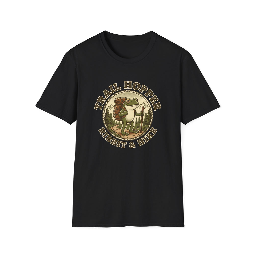 Trail Hopper T-Shirt — 'Trail Hopper Ribbit & Hike' Frog Hiking Graphic Tee