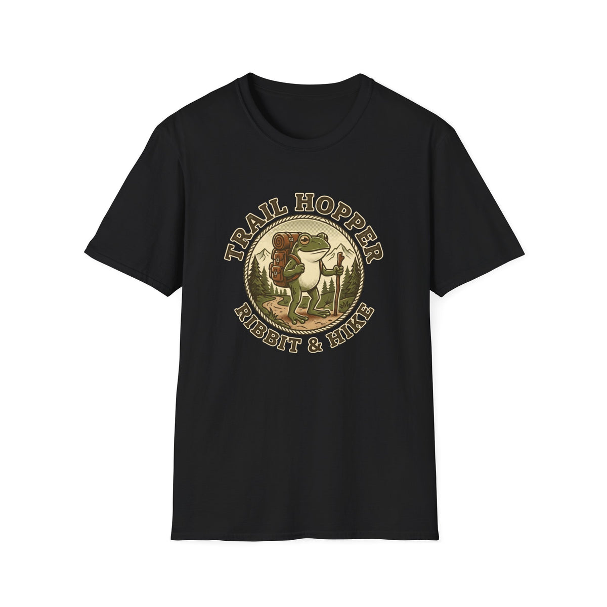 Trail Hopper T-Shirt — 'Trail Hopper Ribbit & Hike' Frog Hiking Graphic Tee