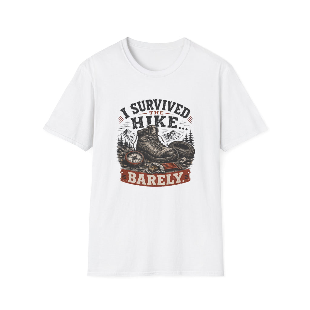 Hiking T-Shirt — "I Survived the Hike... Barely" Vintage Boots & Mountains Tee
