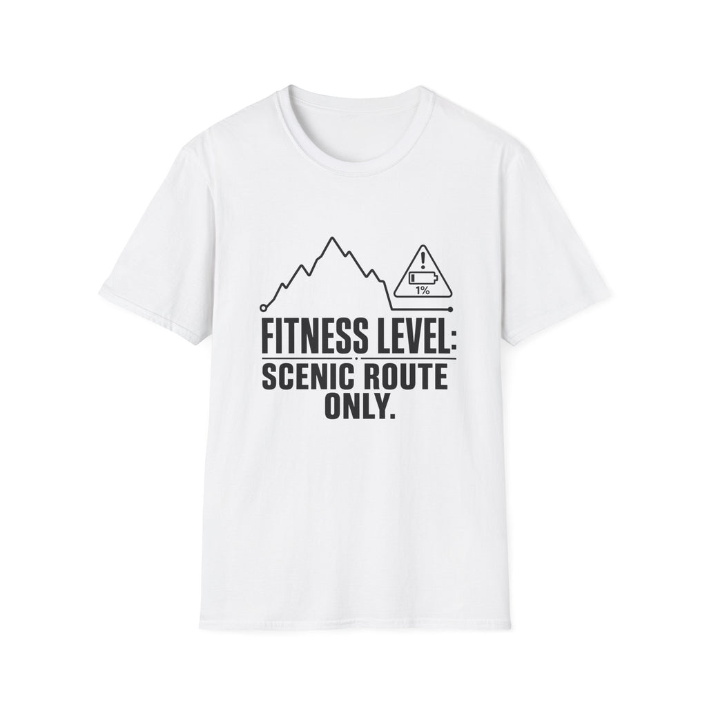 T-Shirt — "Fitness Level: Scenic Route Only" Mountain Hiking Tee