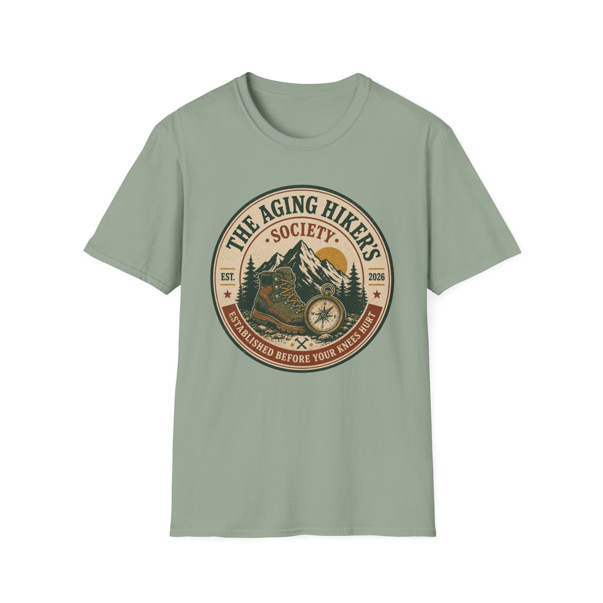 Aging Hiker's Society T-Shirt – Vintage Mountain Outdoors Adventure Tee