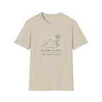 Slow Hiker T-Shirt — Minimal Mountain & Flower Tee for Hikers & Tea Lovers