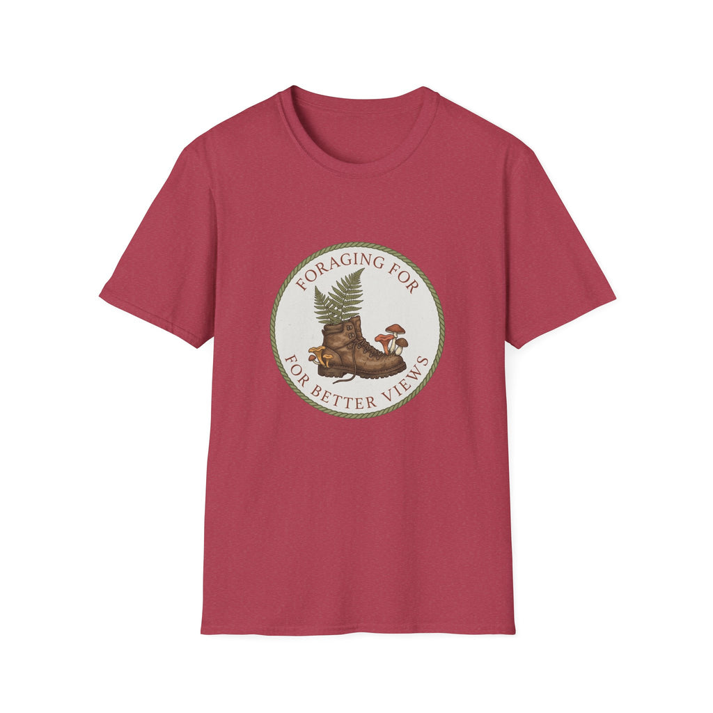 Foraging For Better Views T-Shirt — Nature Hiking & Mushroom Forager Tee