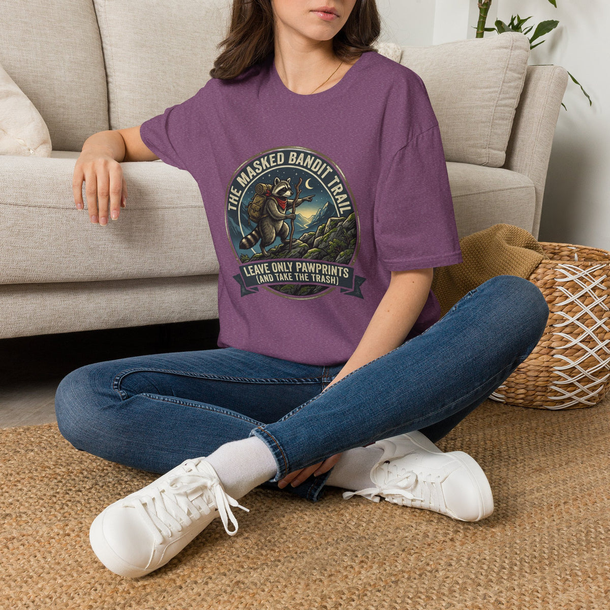 Masked Bandit Trail T-Shirt — Vintage Raccoon Hiking Graphic