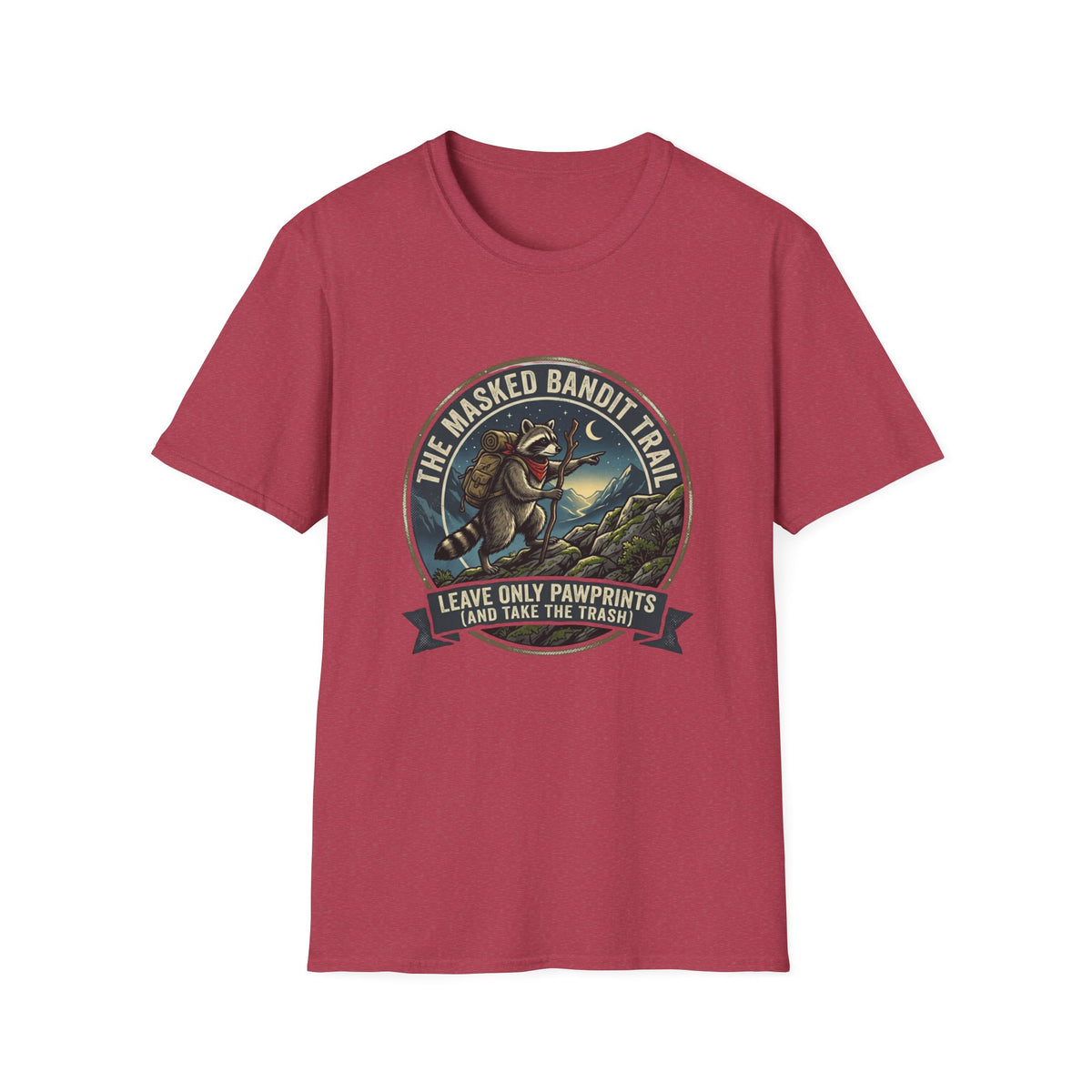 Masked Bandit Trail T-Shirt — Vintage Raccoon Hiking Graphic