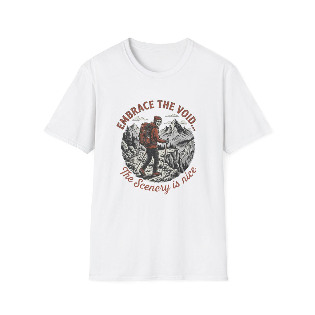 Hiking T-Shirt — "Embrace the Void" Scenic Mountain Backpacker Tee