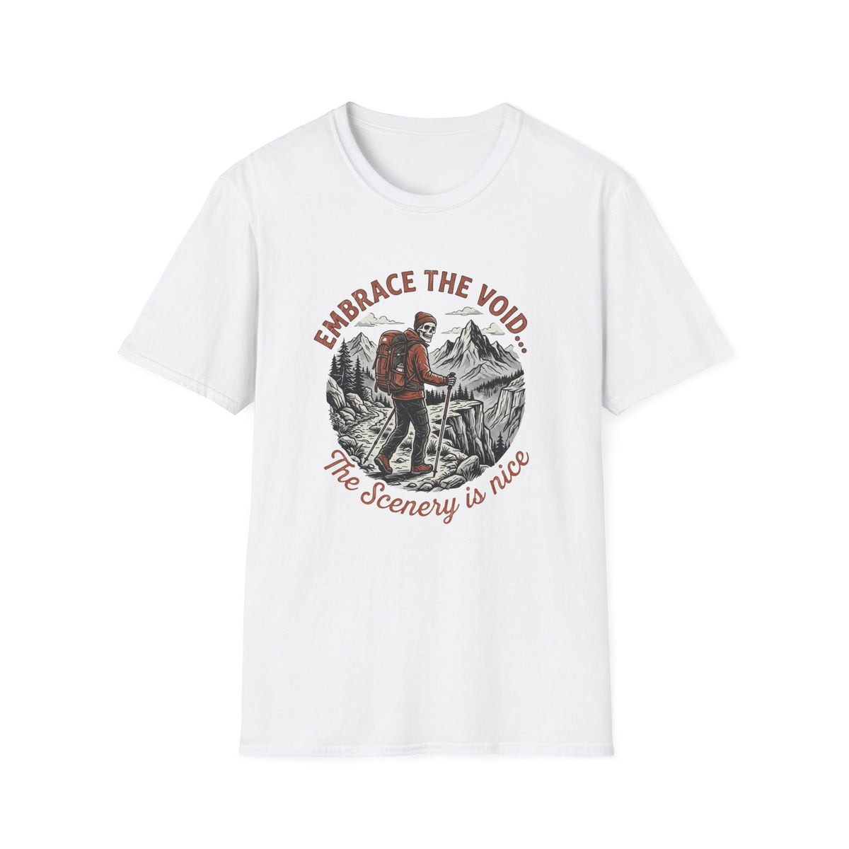 Hiking T-Shirt — "Embrace the Void" Scenic Mountain Backpacker Tee