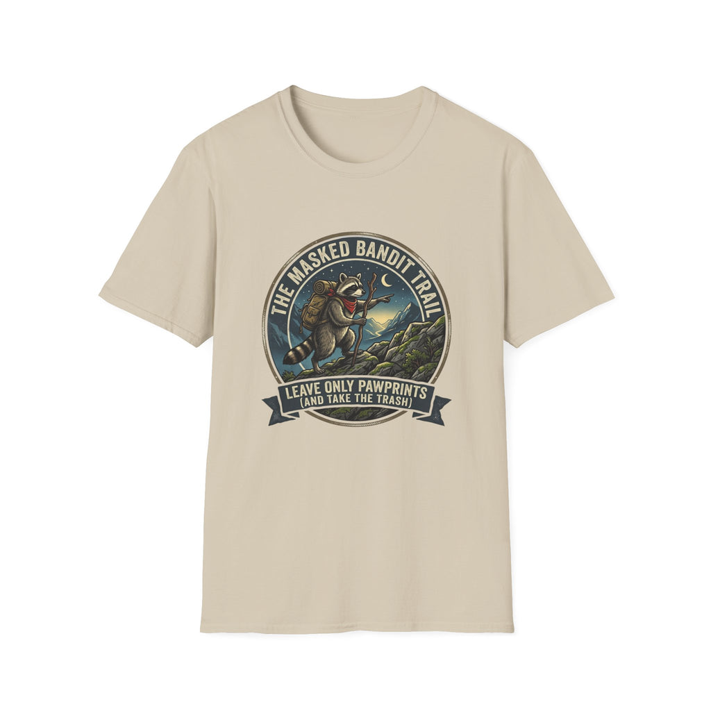 Masked Bandit Trail T-Shirt — Vintage Raccoon Hiking Graphic
