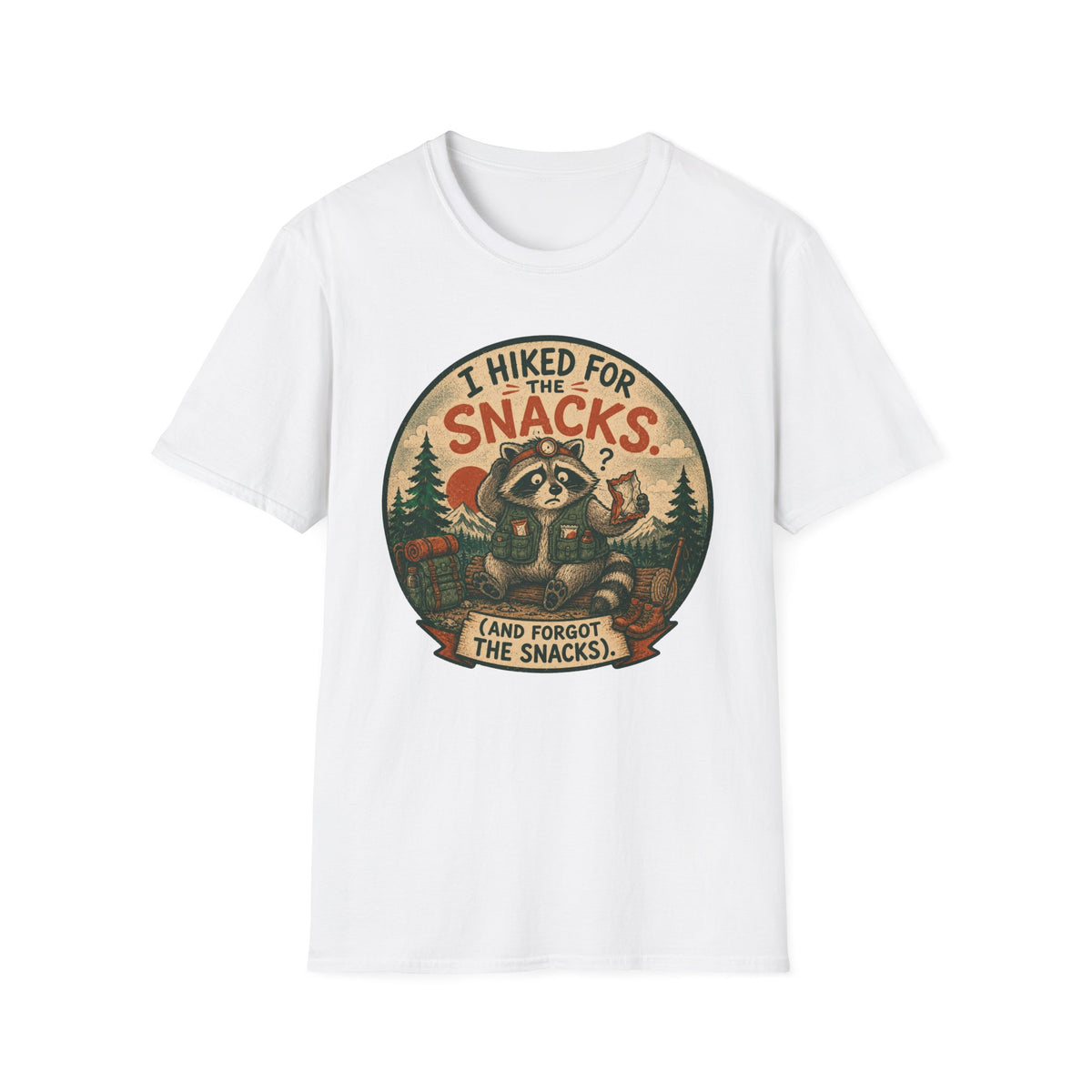 I Hiked for the Snacks T-Shirt — Funny Raccoon Hiking Tee