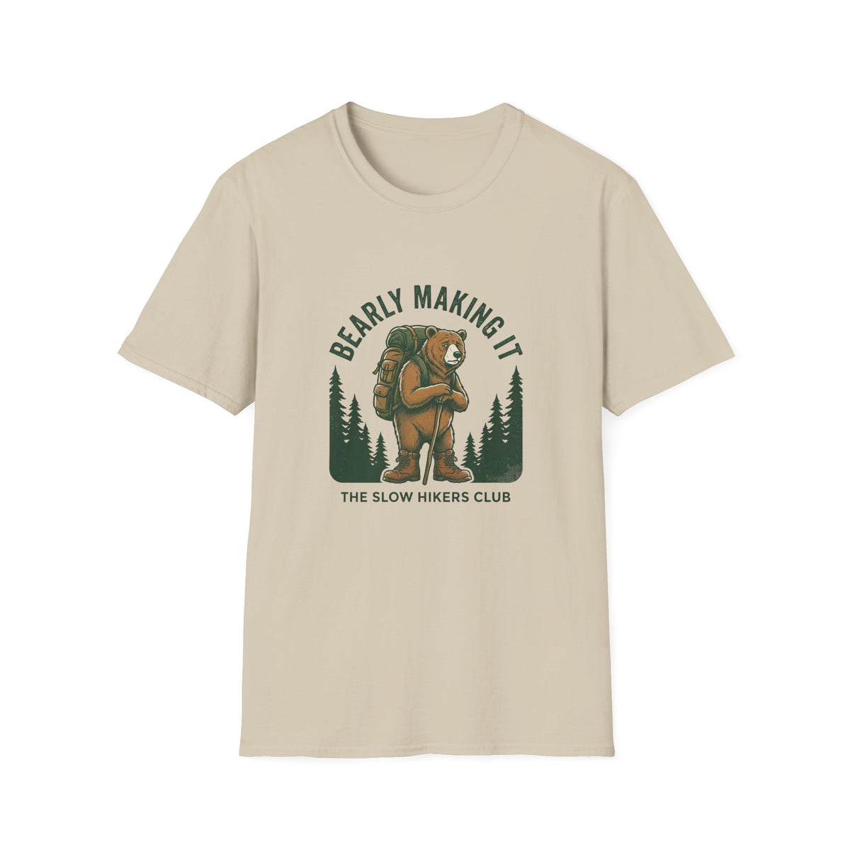 Bear Backpacker T‑Shirt — "Bearly Making It" Camping Graphic Tee