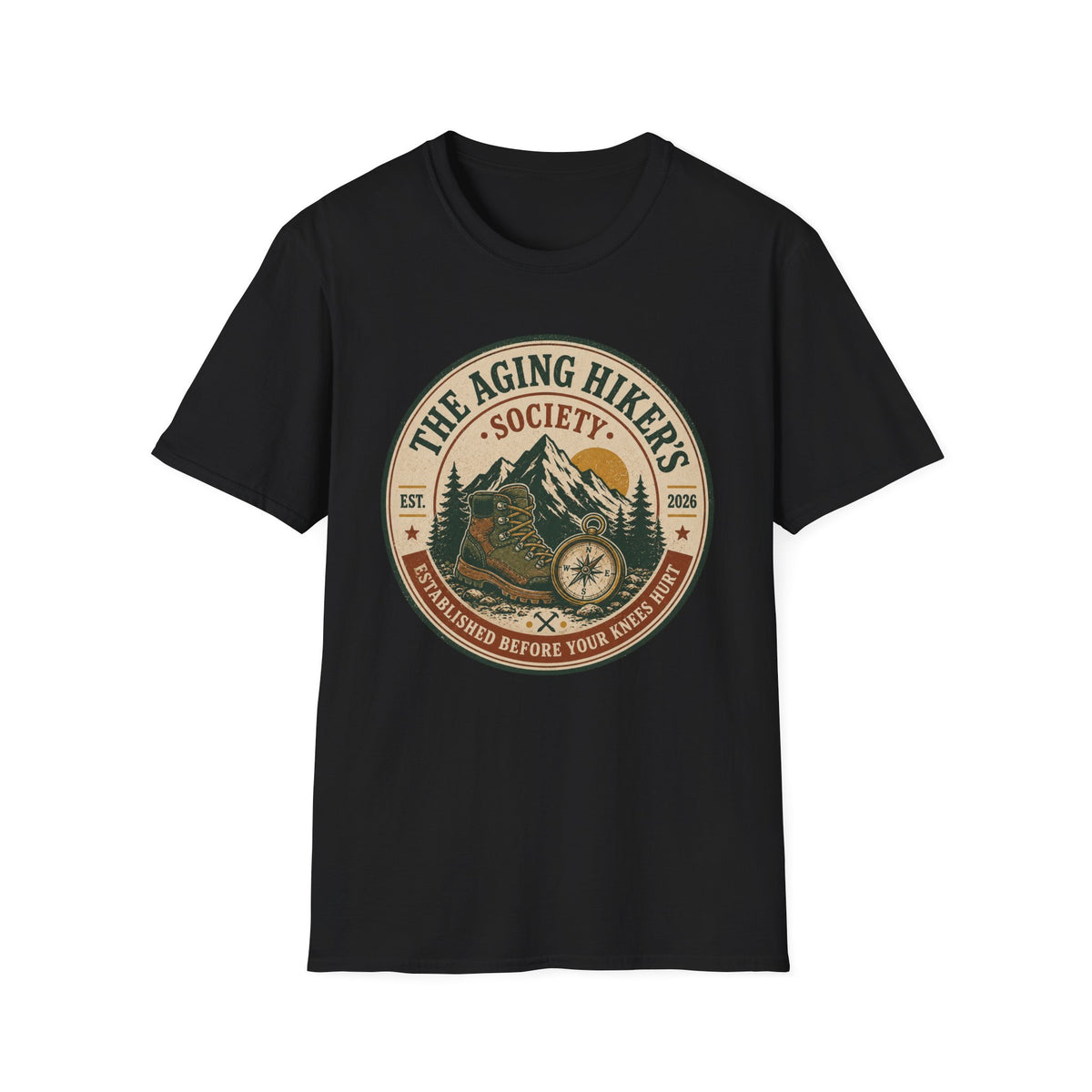 Aging Hiker's Society T-Shirt – Vintage Mountain Outdoors Adventure Tee