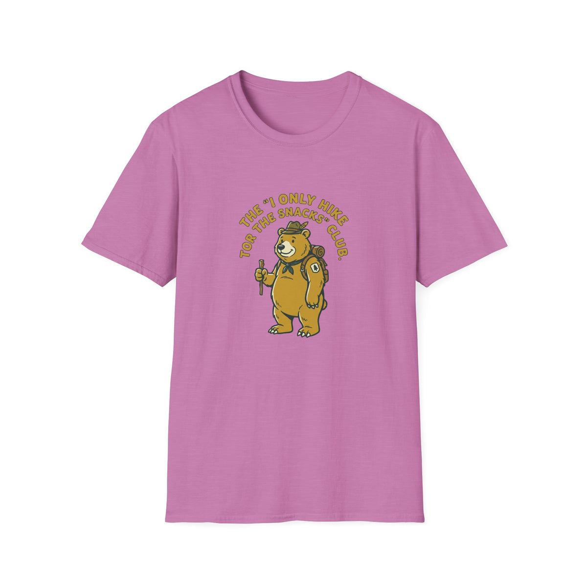 Hiker Bear T-Shirt — “The I Only Hike for the Snacks Club” Funny Outdoor Tee