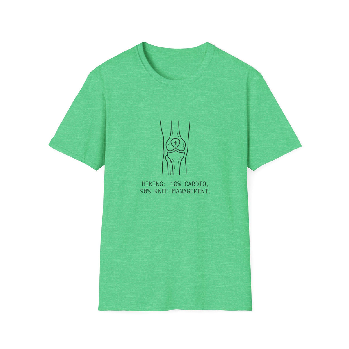 T-Shirt — Knee Anatomy Line Art “Hiking 10% Cardio, 90% Knee Management” Casual Tee