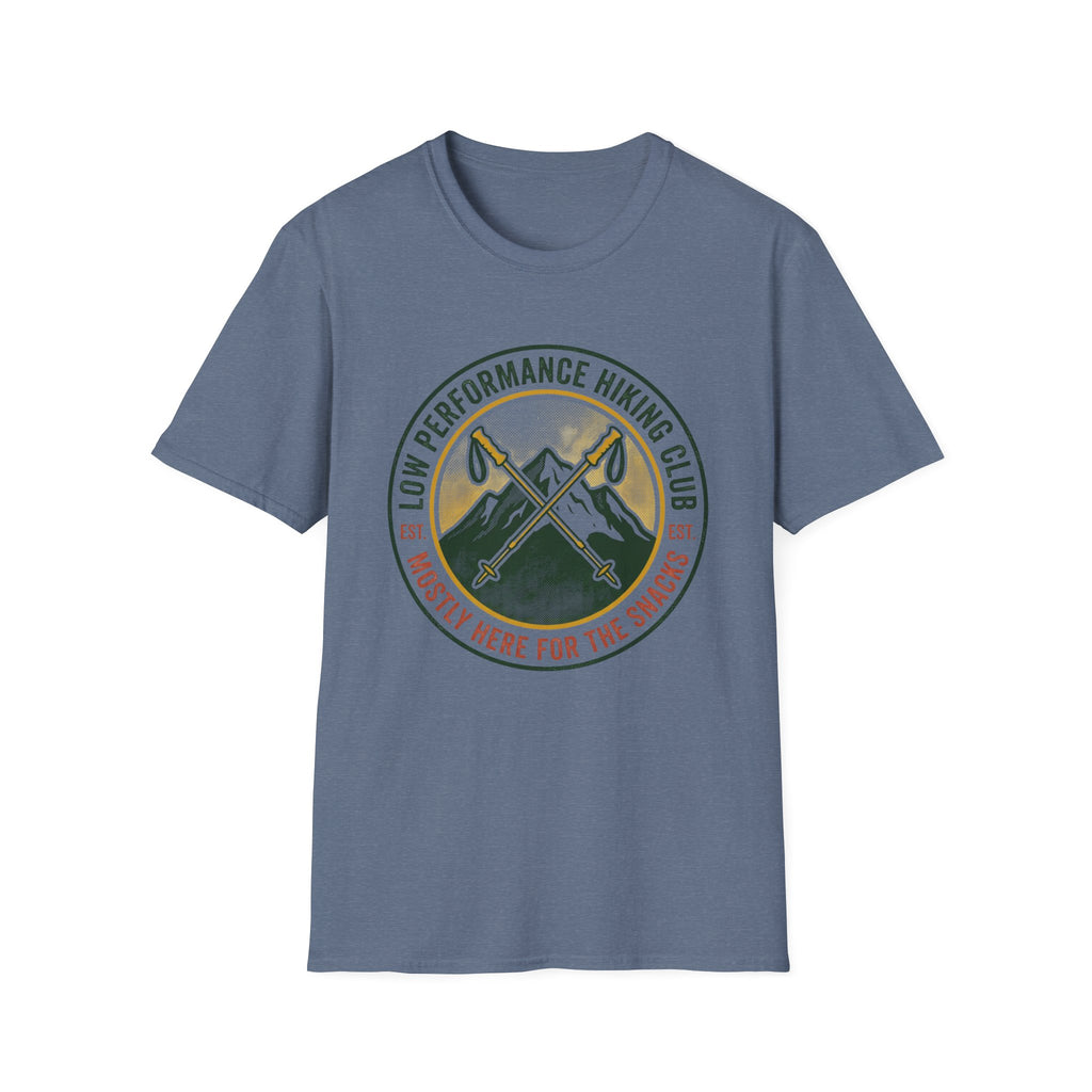 Hiking T-Shirt — "Low Performance Hiking Club" Retro Mountain Graphic