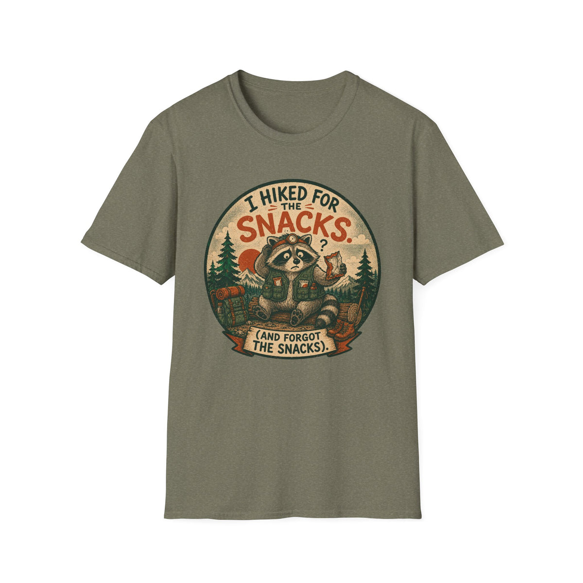I Hiked for the Snacks T-Shirt — Funny Raccoon Hiking Tee