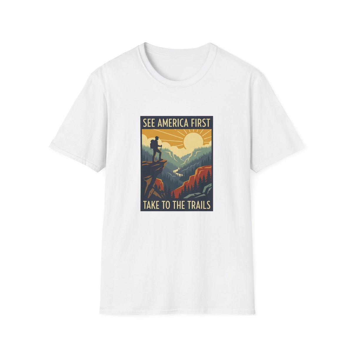 T-Shirt — "See America First: Take to the Trails" Vintage National Park Hiking Tee