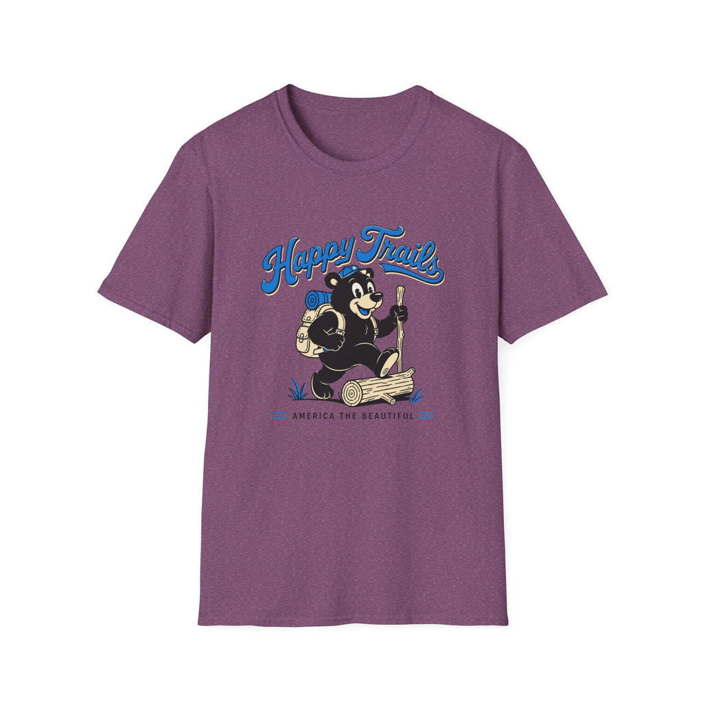 T-Shirt — "Happy Trails" Hiking Bear Graphic Tee