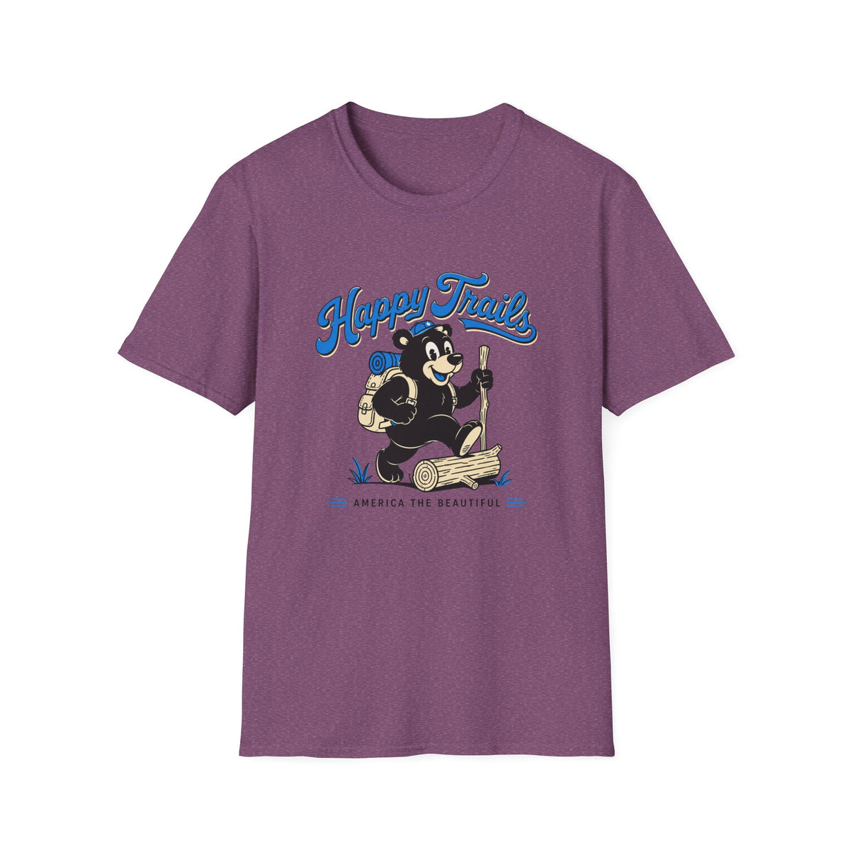 T-Shirt — "Happy Trails" Hiking Bear Graphic Tee