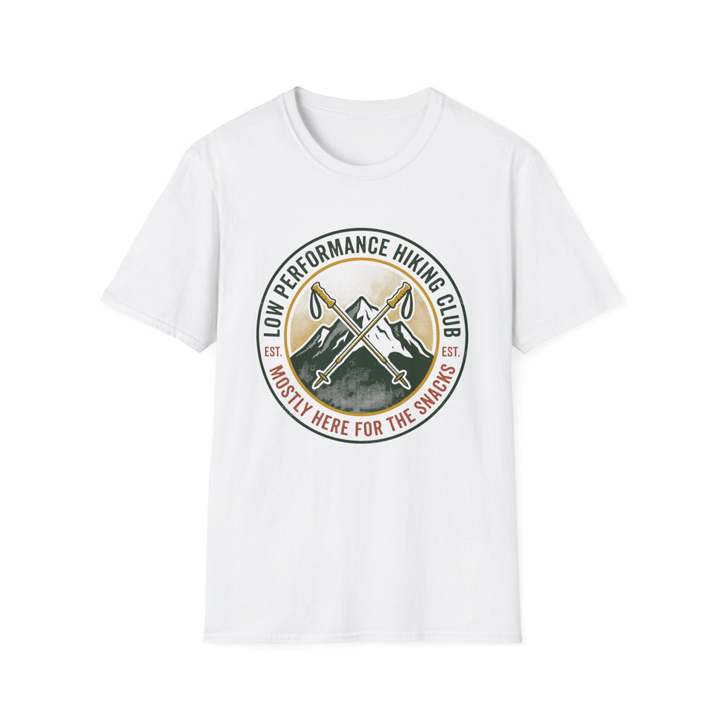 Hiking T-Shirt — "Low Performance Hiking Club" Retro Mountain Graphic