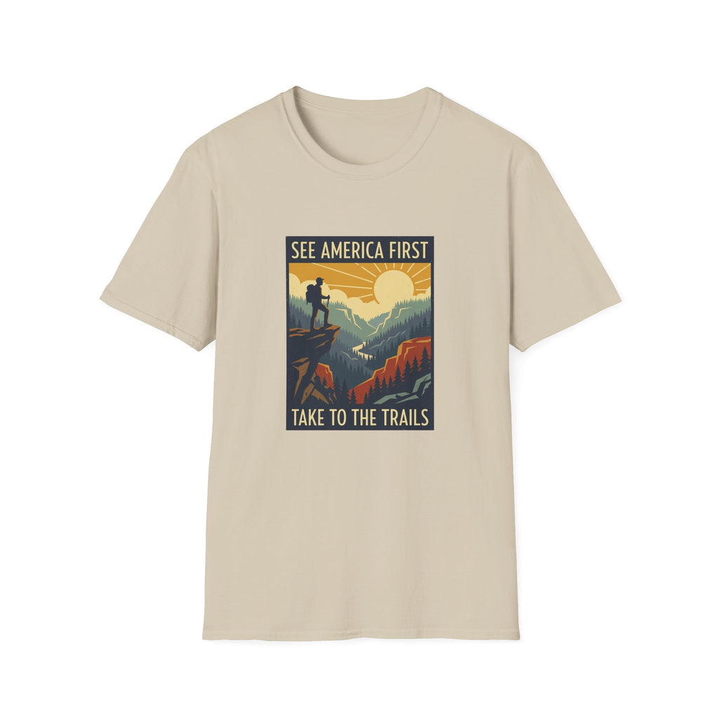 T-Shirt — "See America First: Take to the Trails" Vintage National Park Hiking Tee