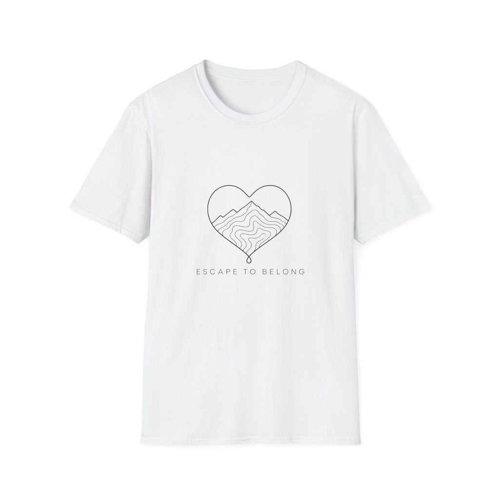 T-Shirt — Minimal Mountain Heart Outline Tee (Peace & Bliss)