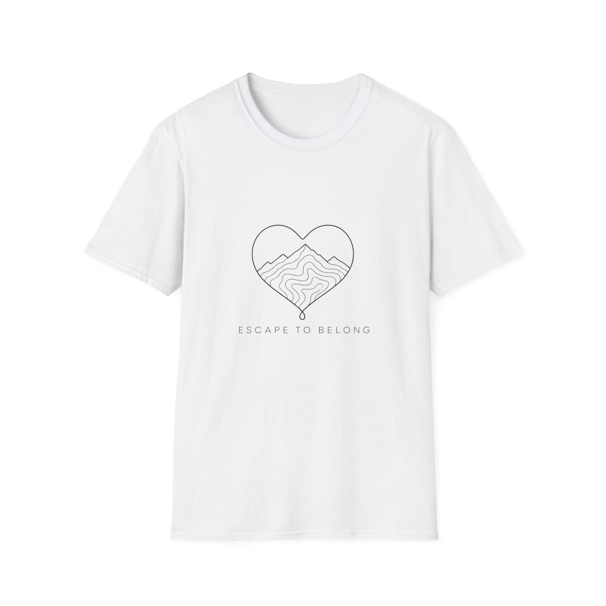 T-Shirt — Minimal Mountain Heart Outline Tee (Peace & Bliss)