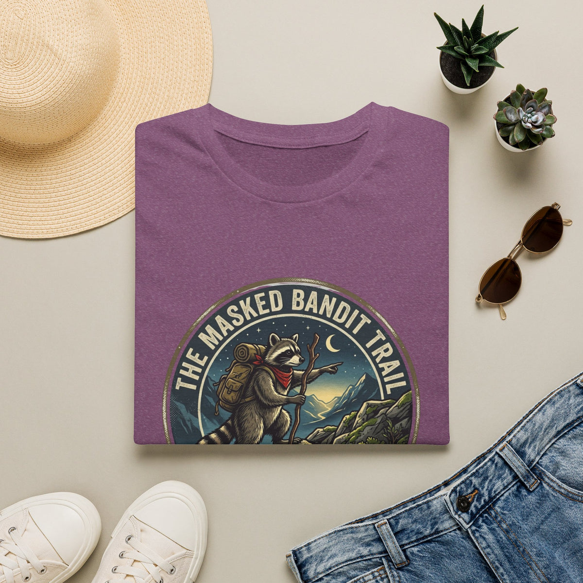 Masked Bandit Trail T-Shirt — Vintage Raccoon Hiking Graphic