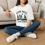 Slow Miles T-Shirt — Hiking Graphic Tee "Slow Miles, Good Stories"