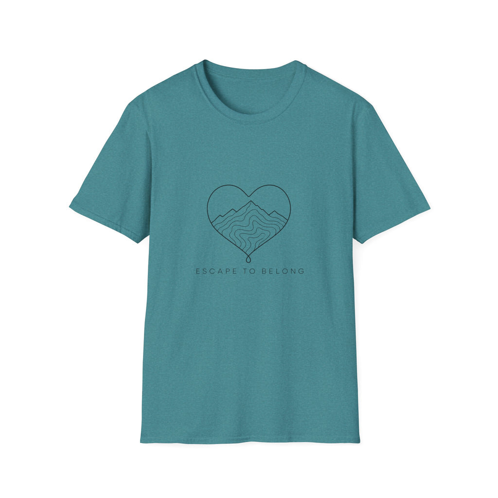 T-Shirt — Minimal Mountain Heart Outline Tee (Peace & Bliss)
