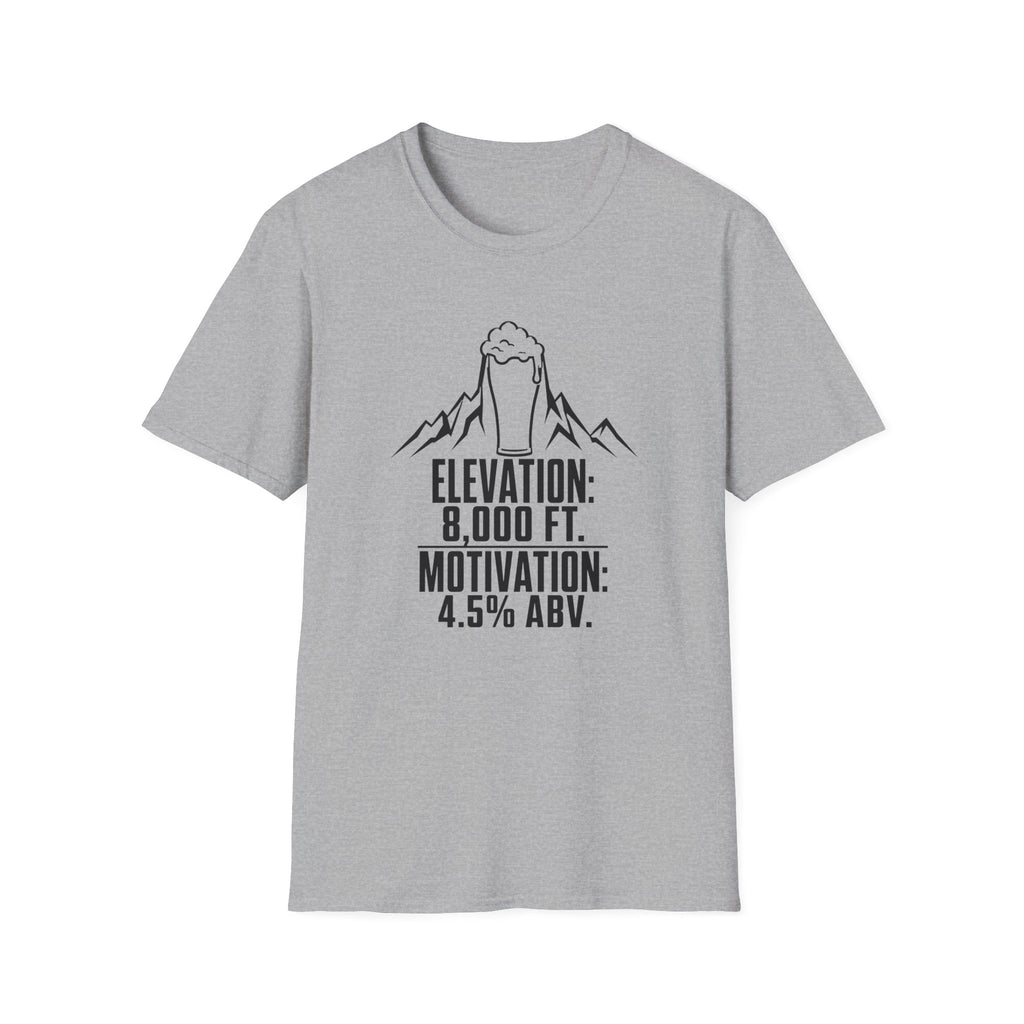 T-Shirt — "Elevation: 8,000 ft. Motivation: 4.5% ABV" Mountain Beer Tee